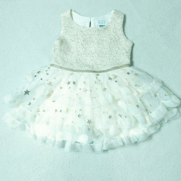 THE CHILDREN'S PLACE Baby Girl's Christmas Dress Gold White Glitter Stars